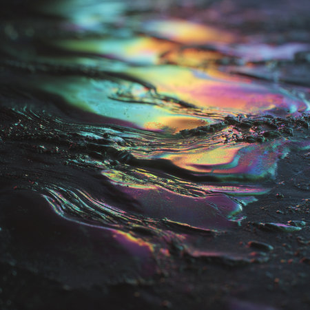 Abstract background of oil spilled on the ground. Colorful oil textureの素材