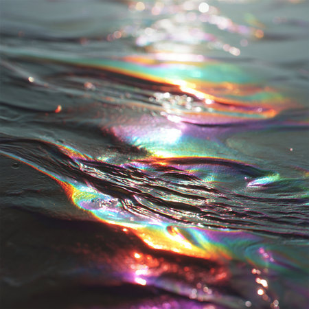 abstract background of the surface of the water with a rainbow effectの素材