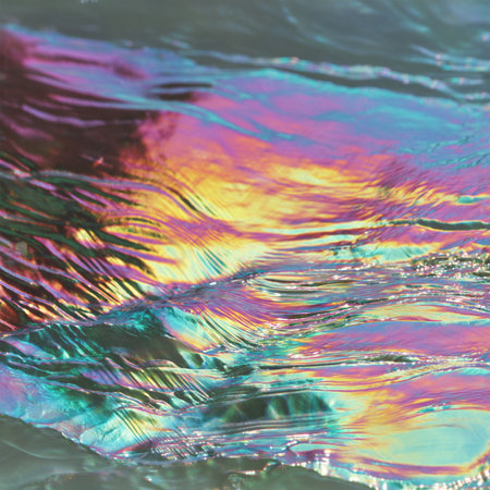 abstract background with rainbow colors, close-up of water surfaceの素材
