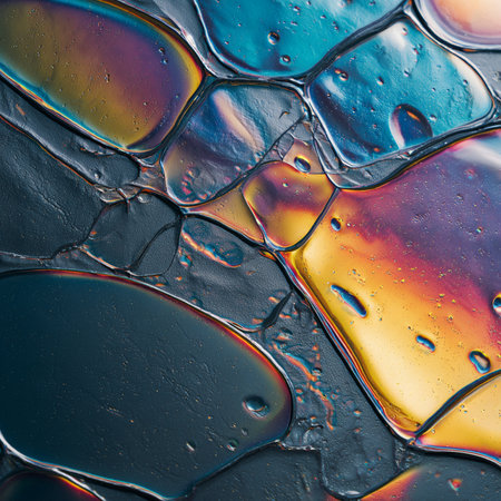 Oil drops on water surface. Colorful abstract background for your designの素材