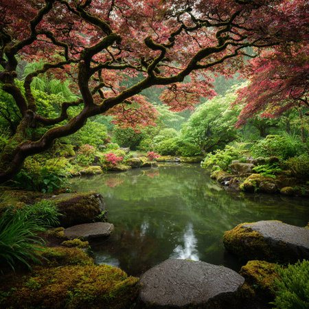 Beautiful Japanese garden in Kyoto, Japan. The park is a UNESCO World Heritage Site.の素材