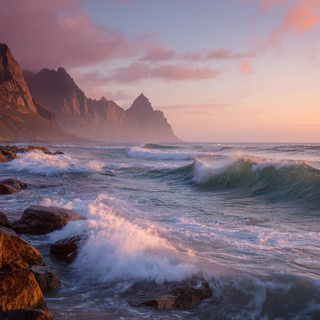 Beautiful sunrise over the Atlantic Ocean in Tenerife, Canary Islands, Spainの素材