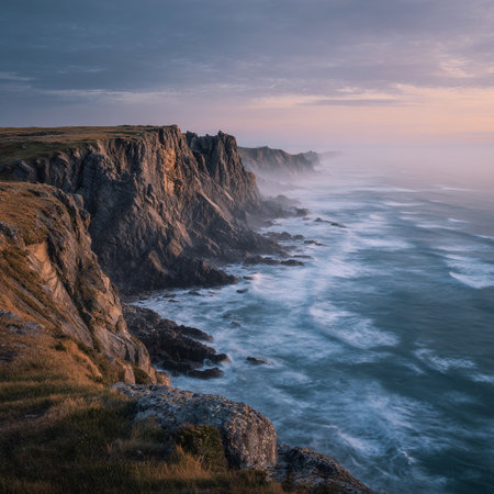 Sunset over the Atlantic Ocean in Cornwall, England, UK.の素材