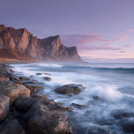 Beautiful seascape. Sunset over the sea. Long exposureの素材