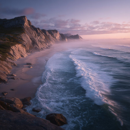 Sunset at Etretat in Normandy, France. Long exposureの素材