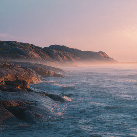 Sunset at the coast of Brittany, France. Toned.の素材