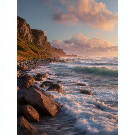 Sunset at the Atlantic Ocean in Tintagel, Portugalの素材