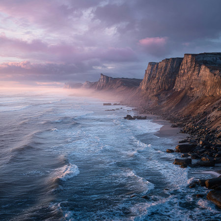 Sunset over the cliffs of Etretat, Normandy, Franceの素材