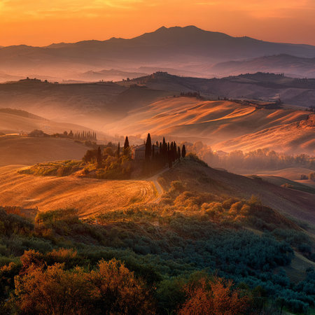 Beautiful Tuscany landscape at sunrise. Italy, Europe.の素材