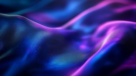 3d rendering of abstract blue and purple particles form line and surface grid. Futuristic background with depth of field and bokeh.の素材