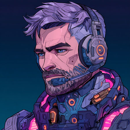 Vector illustration of a man in space suit with headphones and microphone.の素材