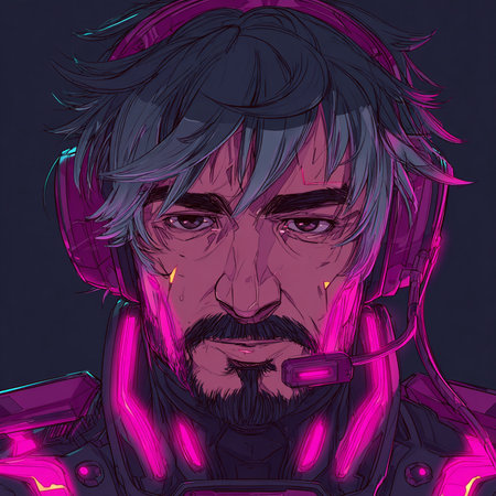 Vector illustration of a man with a beard and mustache in a futuristic style.の素材