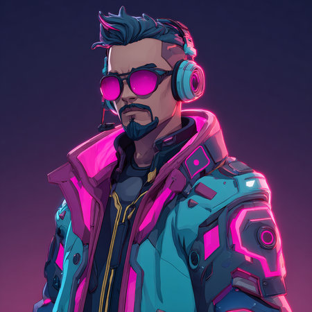 Futuristic man with headphones and glasses. 3D rendering.の素材