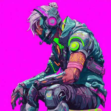 Vector illustration of a man in a gas mask on a purple background.の素材