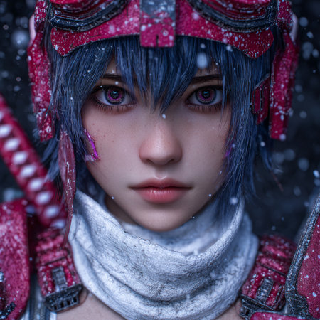 Closeup portrait of a beautiful gothic girl in the snowの素材