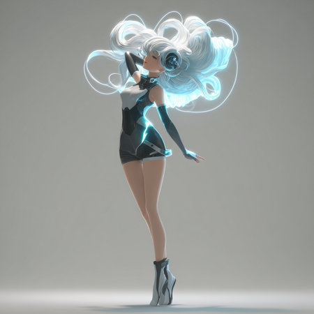 Beautiful blonde girl with long curly hair. 3D rendering.の素材