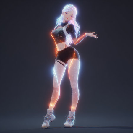 3D Illustration of a female figure in a futuristic costume.の素材