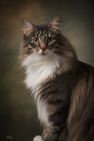 Portrait of a beautiful tabby Maine Coon cat. Studio shot.の素材