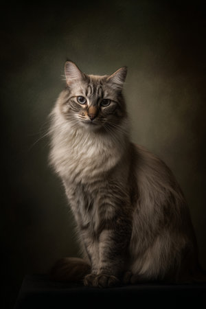 Siberian cat on a dark background. Photo studio. Toned.の素材