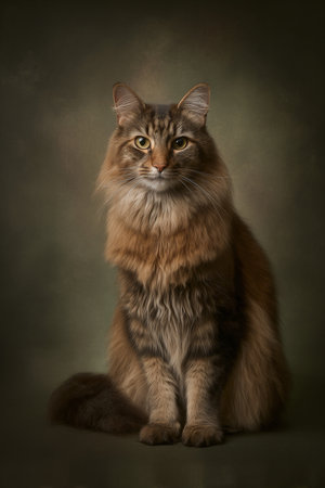 Siberian cat on a dark background. Portrait of a Maine Coon.の素材
