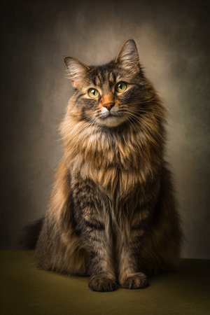 Siberian cat on dark background. Portrait of a cat.の素材