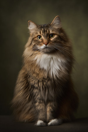 Siberian cat on a dark background. Portrait of a Maine Coonの素材