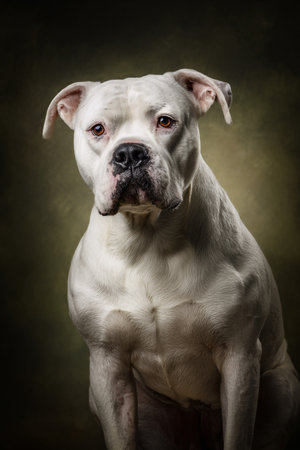 Studio portrait of an american staffordshire terrier on dark backgroundの素材