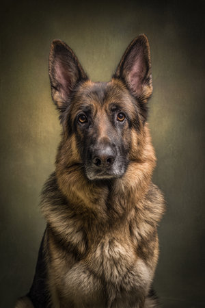 German shepherd dog on a dark background in photostudio.の素材