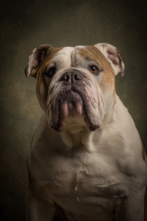 Portrait of a purebred English bulldog. Studio shot.の素材
