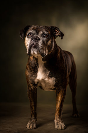 Portrait of a boxer dog on a dark background. Studio shot.の素材