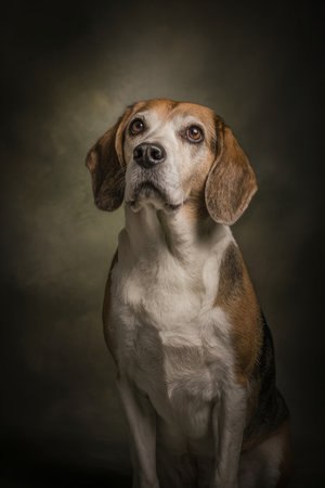 Portrait of a Beagle dog. Studio shot. Dark background.の素材