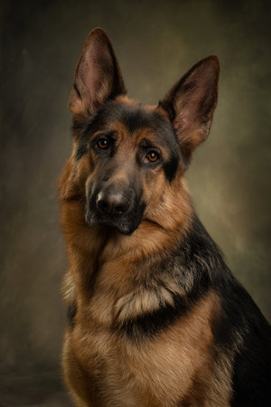German shepherd dog on a dark background in a photostudioの素材
