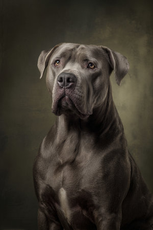 Cane corso dog portrait on dark background. Studio shot.の素材
