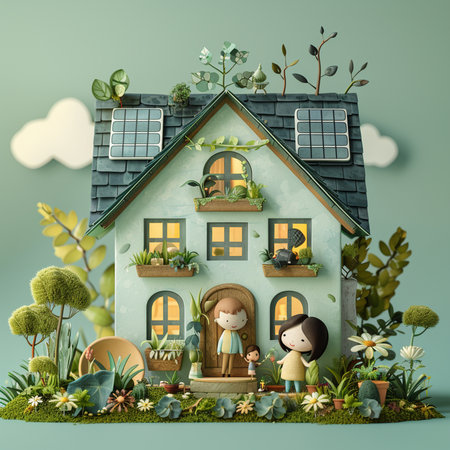 Cute little girl and boy in the garden. 3d renderingの素材