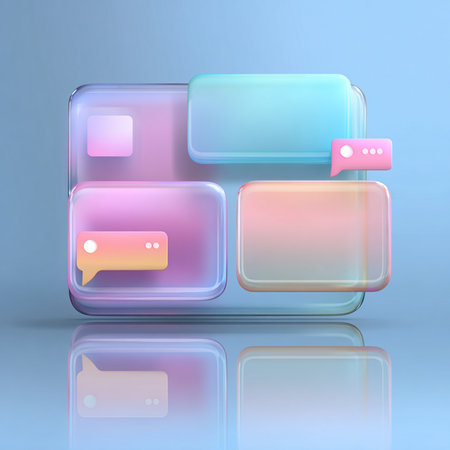 Colorful speech bubbles on a blue background. 3d rendering.の素材