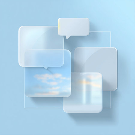 Cloud computing concept with transparent speech bubbles on blue background. Vector illustration.の素材