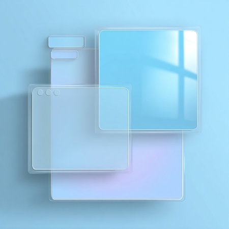 Illustration of a blue abstract background with a set of glass windowsの素材