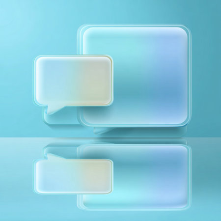 Transparent speech bubbles on a blue background. 3D illustrations.の素材