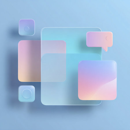 abstract background with blue and pink squares and speech bubbles on itの素材