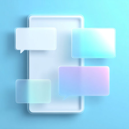 3d glass speech bubble on the blue background. Vector illustration.の素材