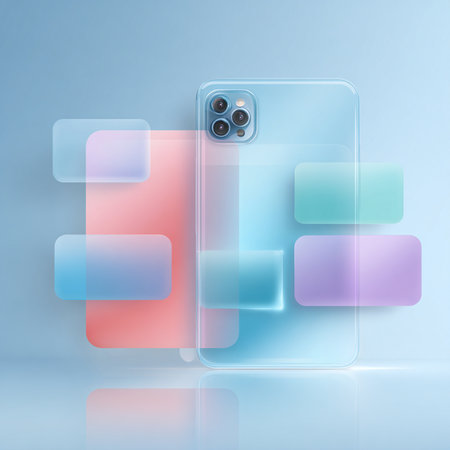 Multicolored phone case on a blue background. Vector illustration.の素材