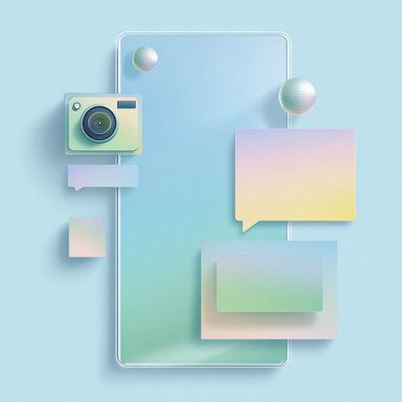 Retro camera with speech bubble on the blue background. Vector illustration.の素材