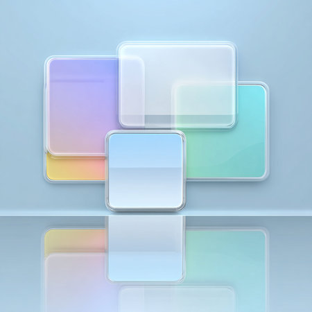abstract background with transparent glass squares in blue and pink colors.の素材