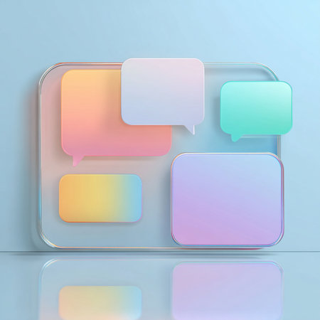 Colorful speech bubbles on a blue background. 3D rendering.の素材