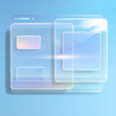 Illustration of a modern interface on a blue background with transparent squaresの素材