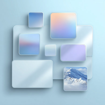 Blue abstract background with square button and mountains. 3D illustrations.の素材