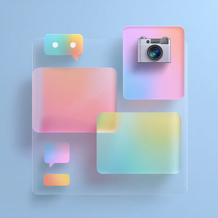 Retro camera with speech bubbles on blue background. Vector illustration.の素材