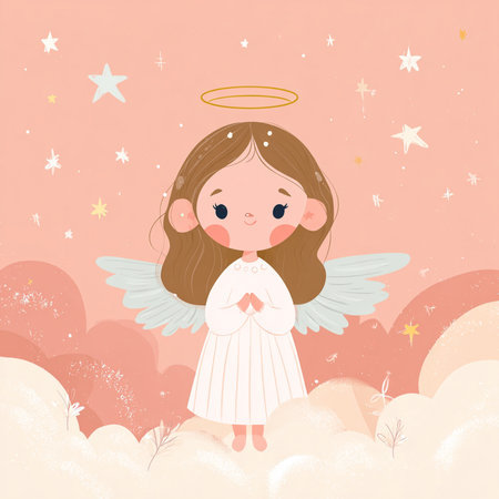 Cute angel girl. Vector illustration. Design element for greeting card, invitation, poster, t-shirt.の素材