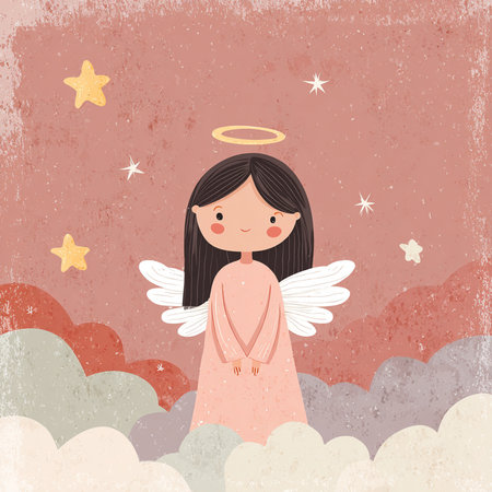 Cute Angel on the background of clouds and stars. Vector illustrationの素材