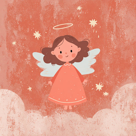 Cute little angel on a grunge background. Vector illustration.の素材